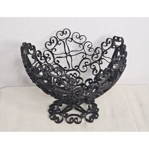 Vintage Black Metal Spanish Designed Pedestal Basket Made In Spain 9"D